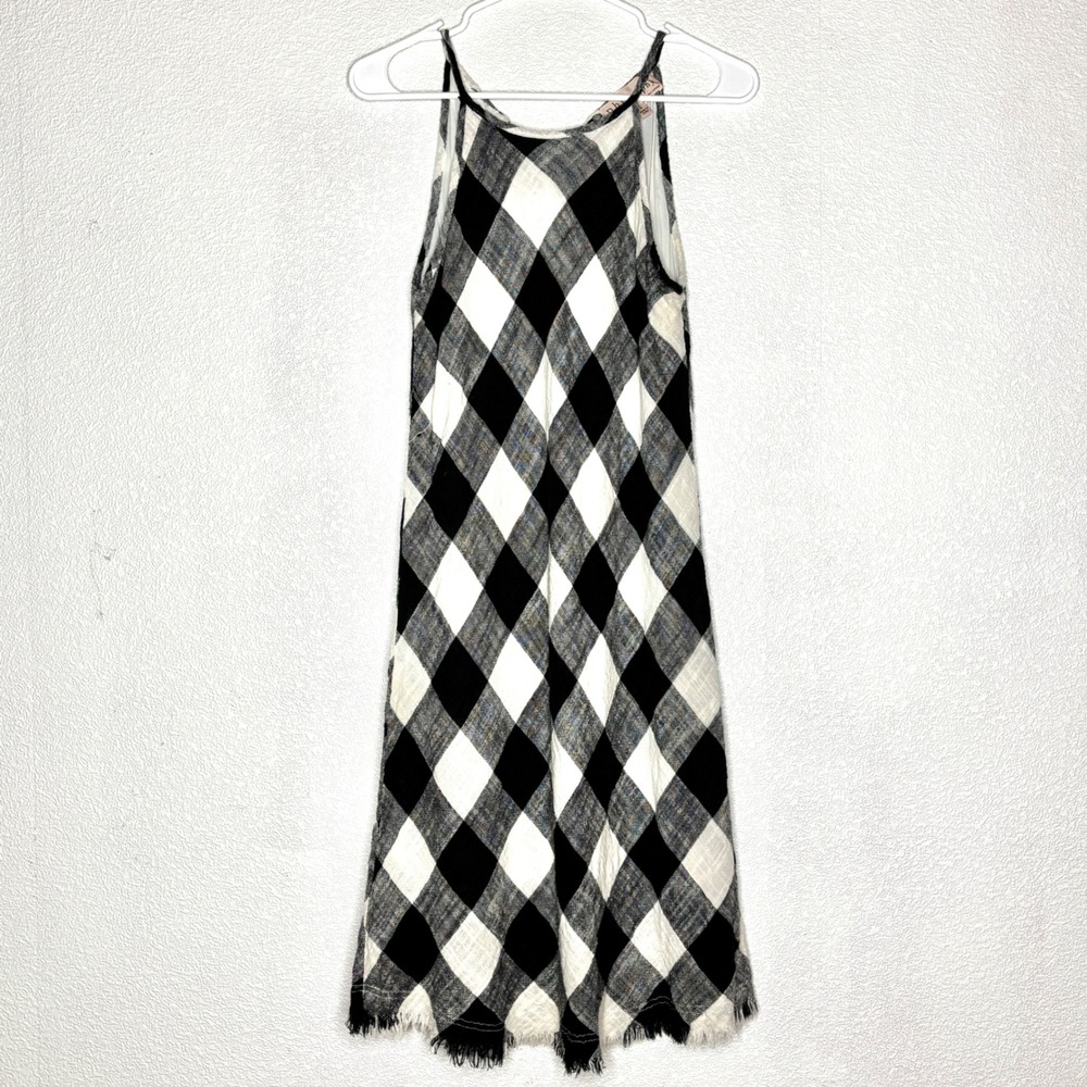 Philosophy Dresses Black White Buffalo Check Plaid Midi Dress Tie Back‎ Size 2
